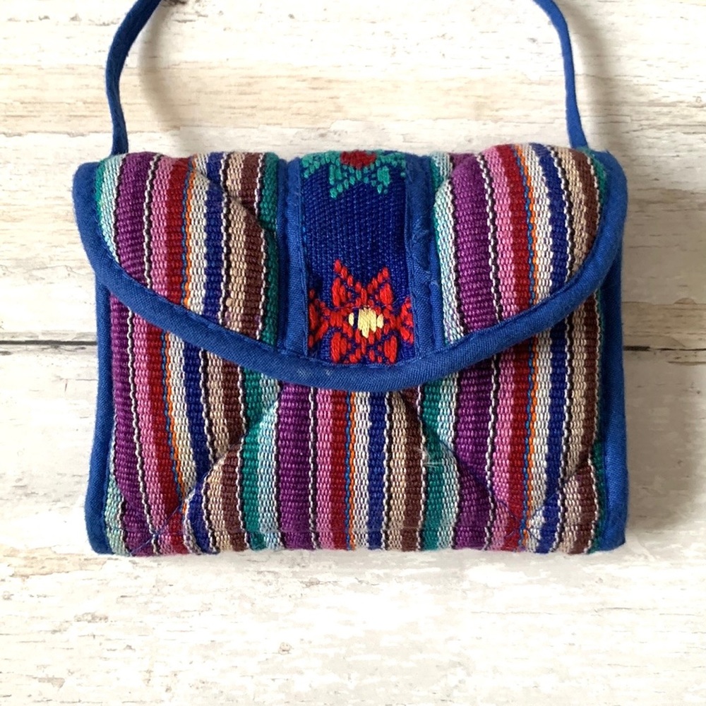 Fair Trade Stitched Purse Wallet Women’s Crossbody Bag Blue Purple Stripes